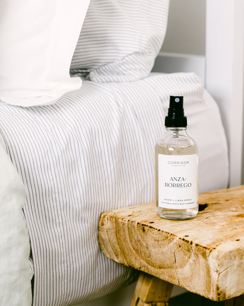 Anza-Borrego room and linen spray for bedding and sheets handmade in San Diego by Corridor Candle Co.