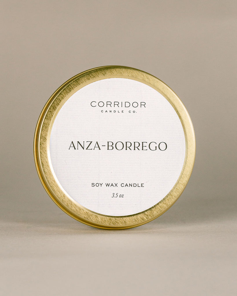 Anza-Borrego Desert San Diego natural soy travel candle in 4 oz. gold tin